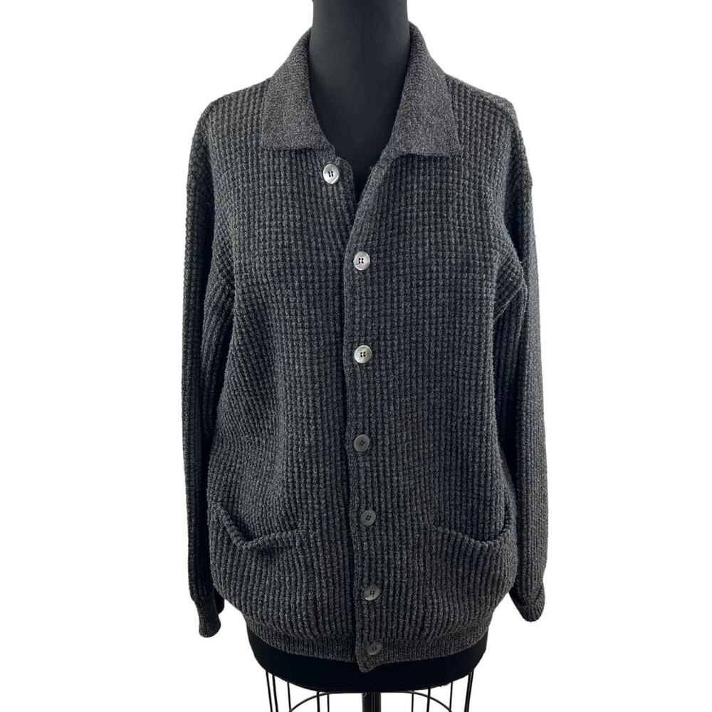 CANALI Mens Merino Wool Cardigan Gray Long Sleeve Pockets Textured Knit Sz IT 48